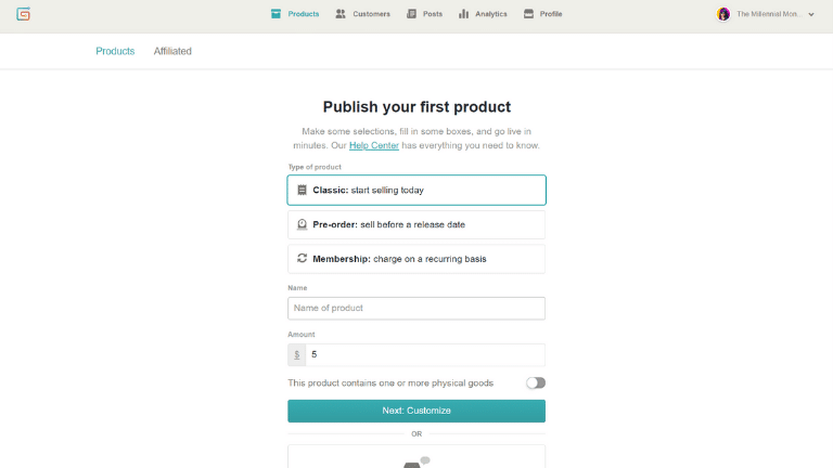 gumroad product page