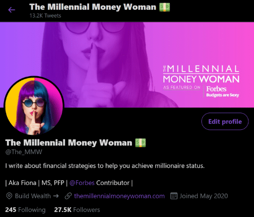 the millennial money woman twitter profile