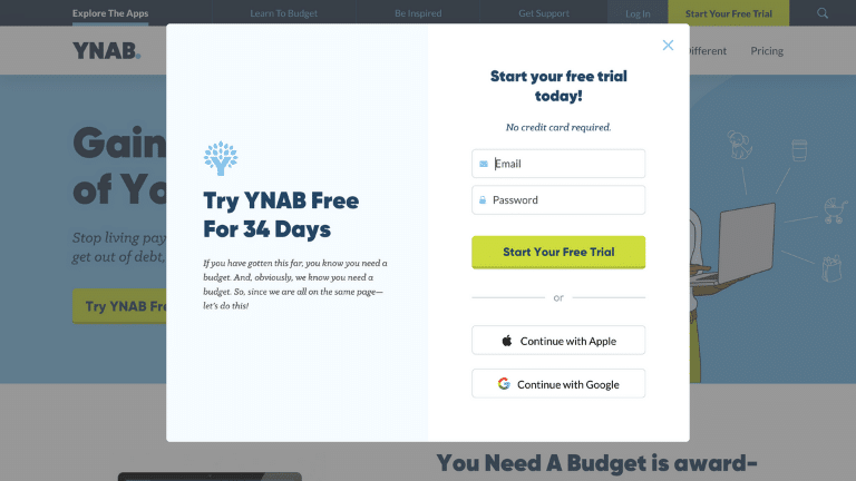 ynab - account set up step 1