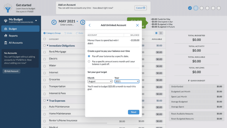 ynab - add an account step 10