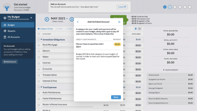 ynab budgeting credit