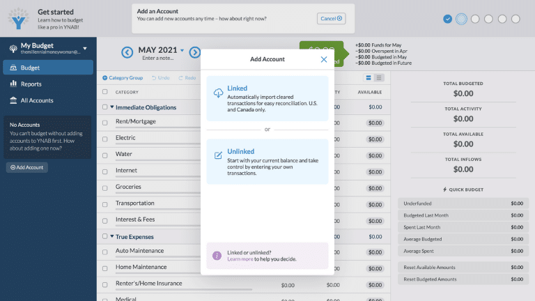 ynab - add an account step 2