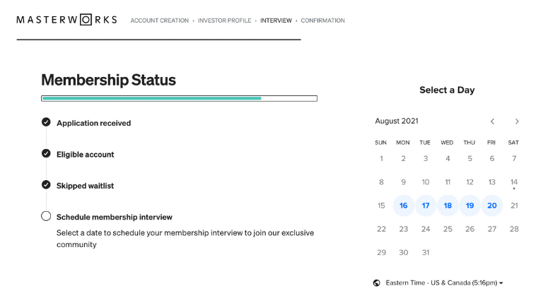 masterworks sign up process step 5