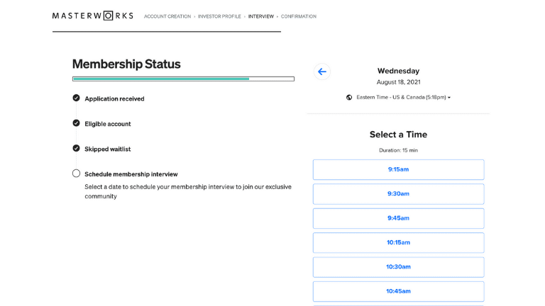 masterworks sign up process step 6