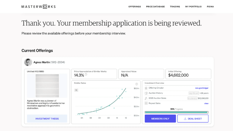 masterworks sign up process step 9