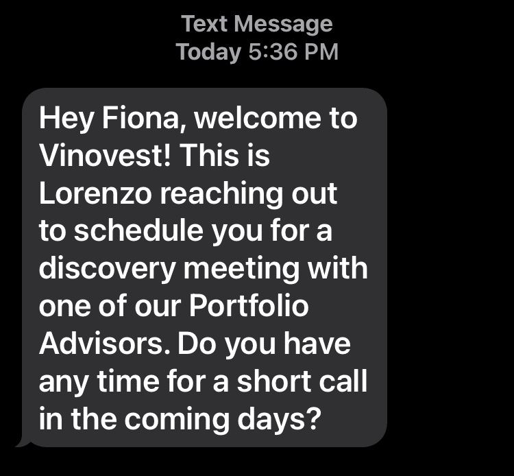 Vinovest Text Message 1