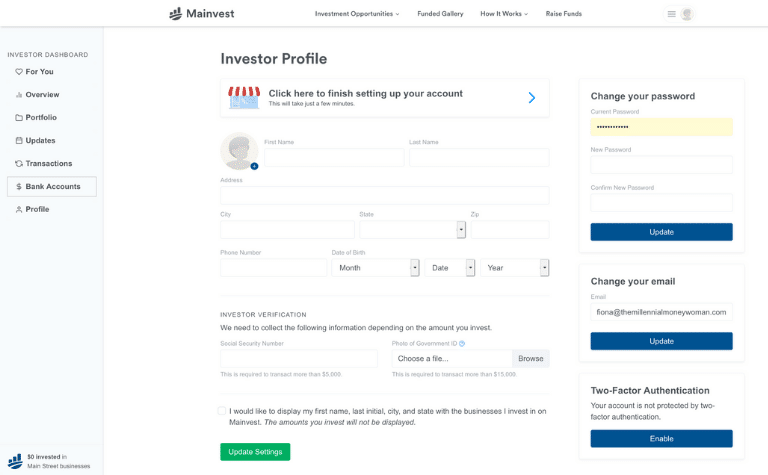 Mainvest Investor Profile