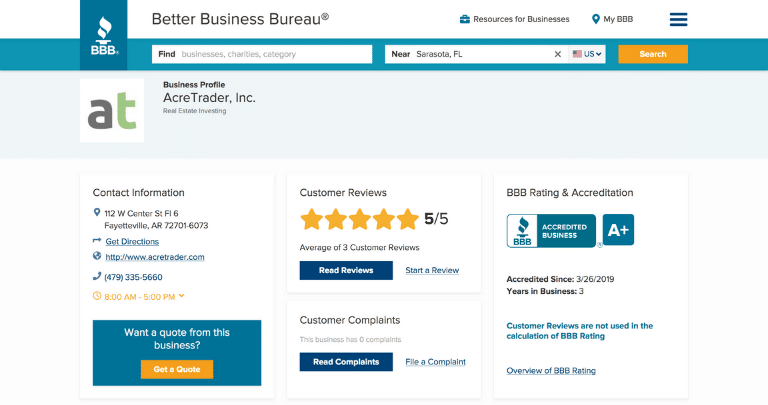 AcreTrader BBB Report