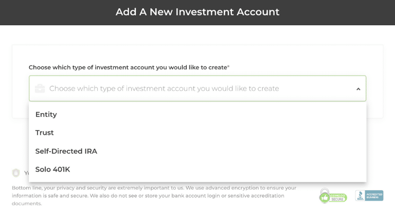 AcreTrader New Investment Account