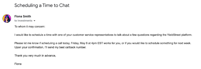 Yieldstreet Email Example