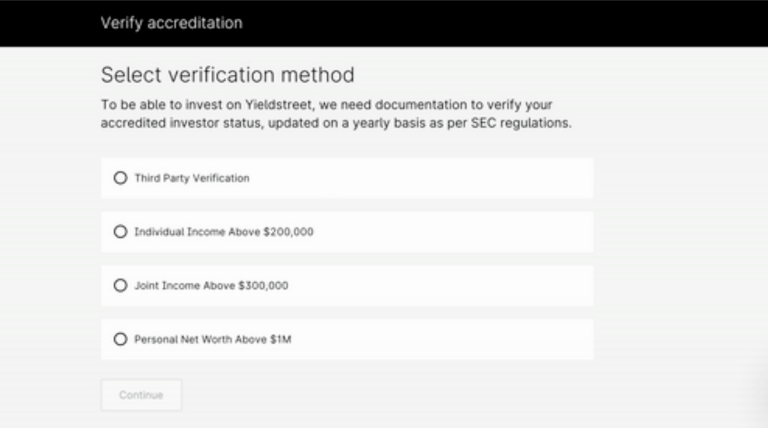 Yieldstreet Verify Accrditation