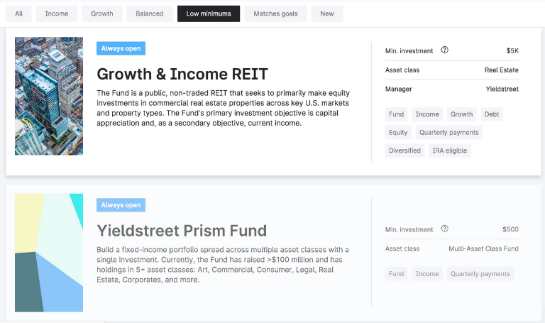 Yieldstreets Low Minimums Other Funds