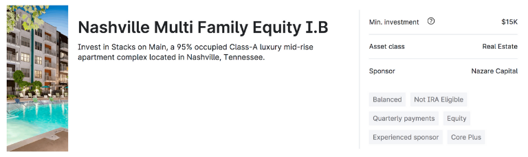 Yieldstreets Nashville Multi-Family Equity IB