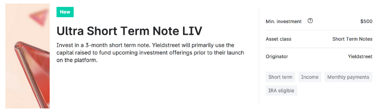 Yieldstreets Ultra Short Term Note LIV