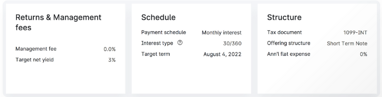 Yieldstreets Ultra Short Term Note Target Returns