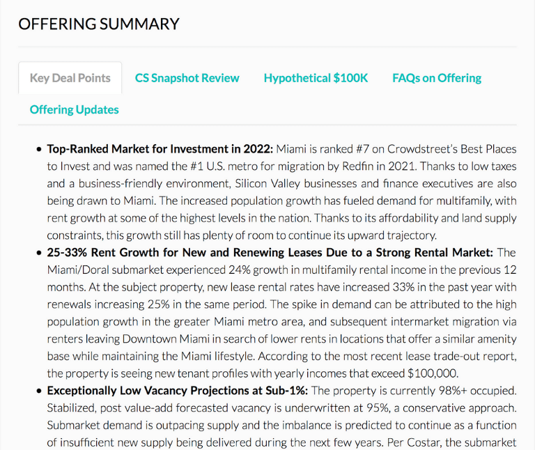 CrowdStreet Offering Summary