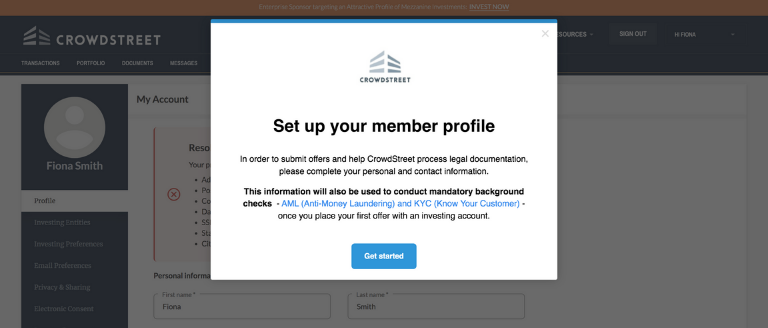 CrowdStreet Set Up Profile