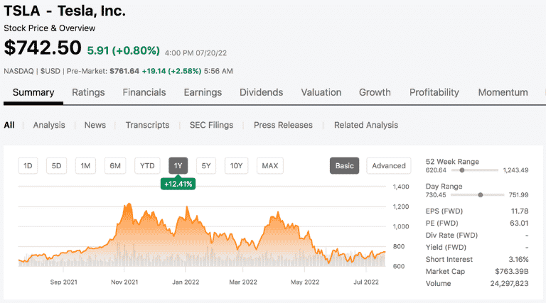 Tesla Stock Price Overview